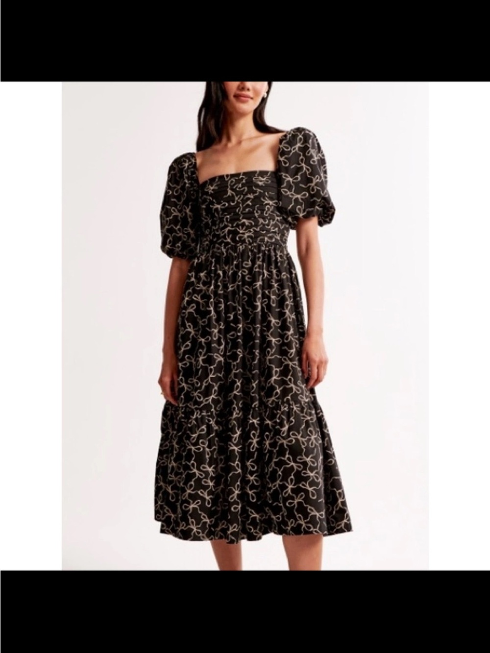 Abercrombie Emerson Midi Dress with Bow-Style Print and Puff Sleeves: Xsmall